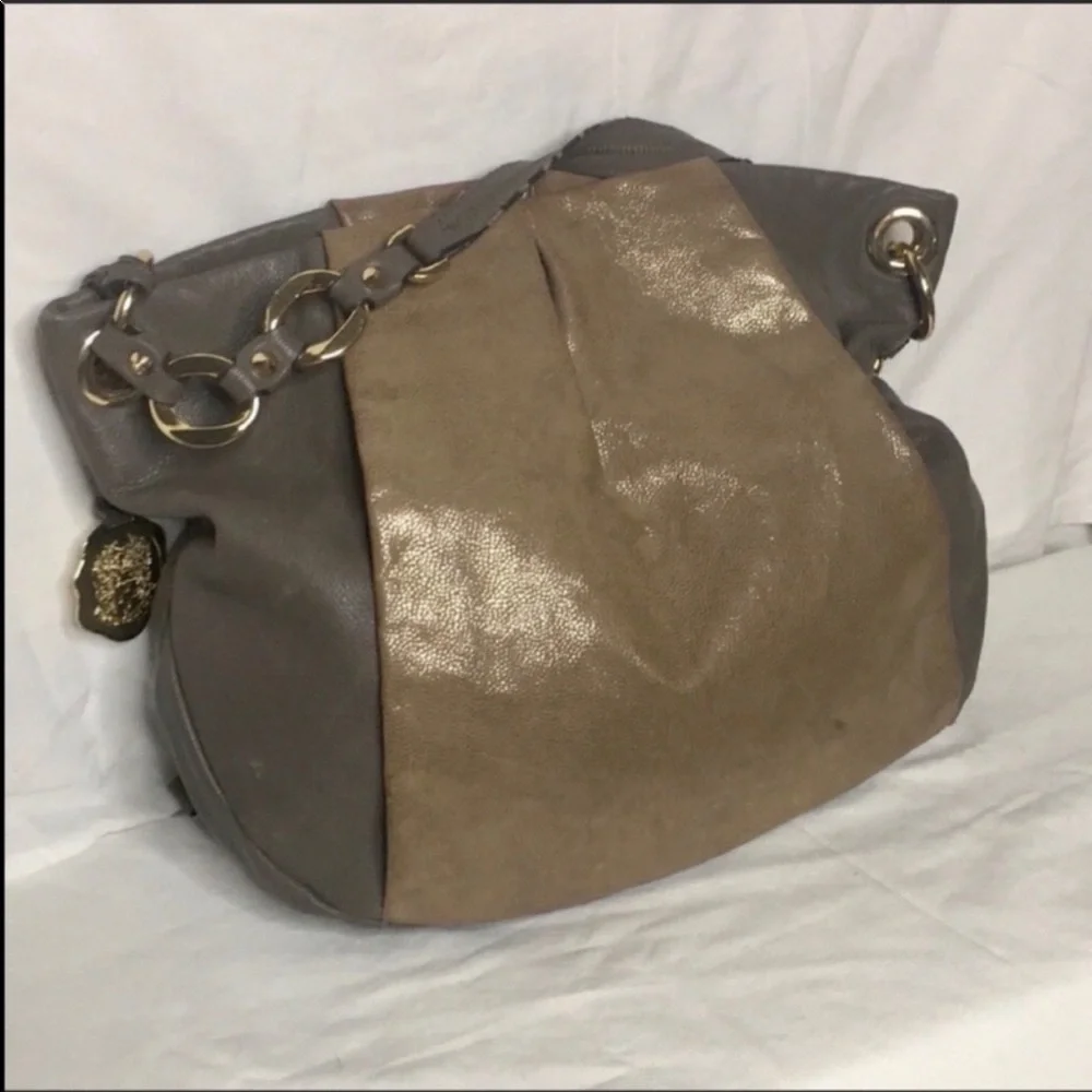 Vince Camuto toupe and metallic platinum hobo